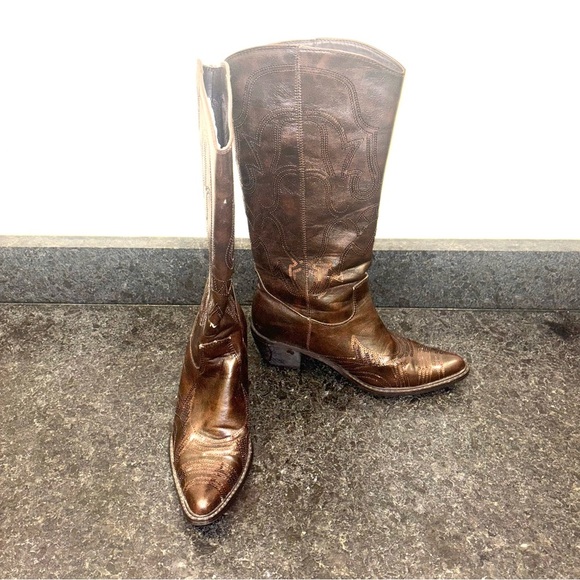 Roper Brown Sequins Tall Cowgirl Boots Size 8 Western Country Boho Chic - Picture 1 of 13